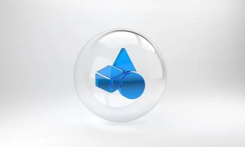 Blue Basic geometric shapes icon isolated on grey background. Glass circle bu Stock Illustration
