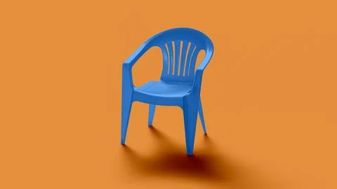 Blue basic plastic chair on orange backdrop Stock Illustration