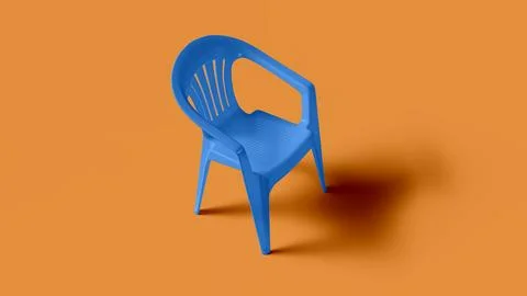 Blue basic plastic chair on orange backdrop, top view Stock Illustration