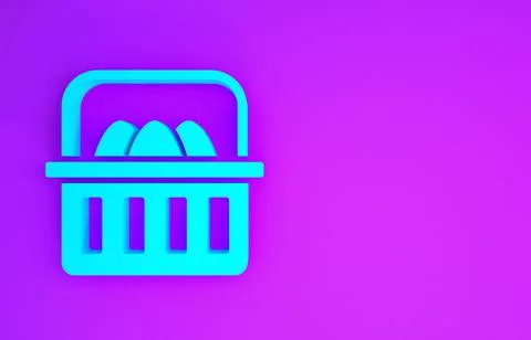 Blue Basket with easter eggs icon isolated on purple background. Happy Easter Stock Illustration