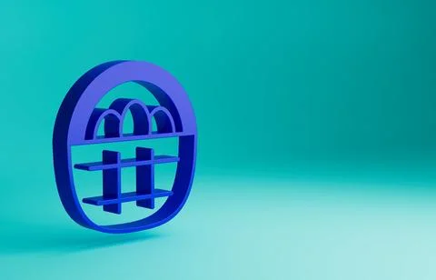 Blue Basket with easter eggs icon isolated on blue background. Happy Easter 스톡 일러스트