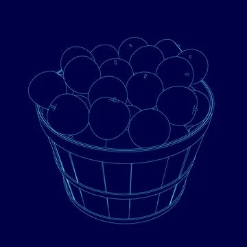 Blue basket filled with oranges. The oranges are all different sizes and are Stock Illustration