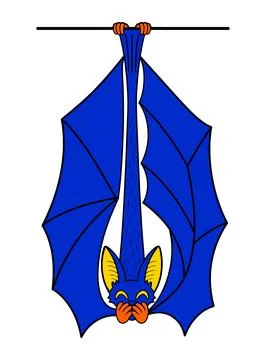 Blue Bat Hanging Upside Down Stock Illustration