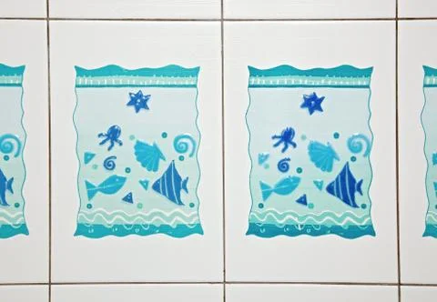Blue bathroom ceramics tile pattern Foto stock