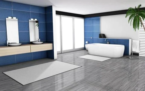 Blue Bathroom Home Interior Stock Illustration