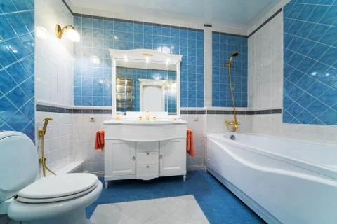Blue bathroom Stock Photos