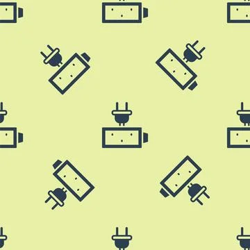 Blue Battery charge level indicator icon isolated seamless pattern on yellow Stock Illustration