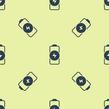 Blue Battery charge level indicator icon isolated seamless pattern on yellow Stock Illustration