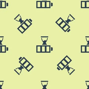 Blue Battery charge level indicator icon isolated seamless pattern on yellow Stock Illustration