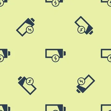 Blue Battery charge level indicator icon isolated seamless pattern on yellow Stock Illustration