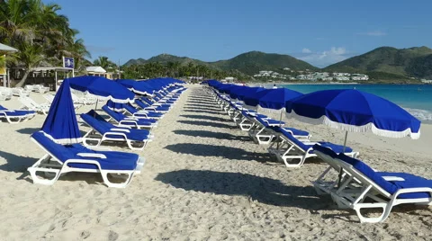 Blue beach chair Stock Footage 63319013