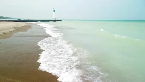 Blue Beach waves drone video Cinematic very clean 4k Stock Footage 314338860