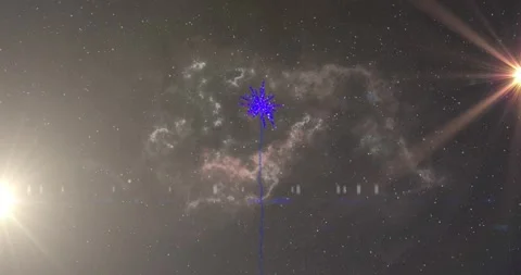 Blue beam rising from bottom-center emitting two pulsing bursts, expanding Stock Footage 323454881