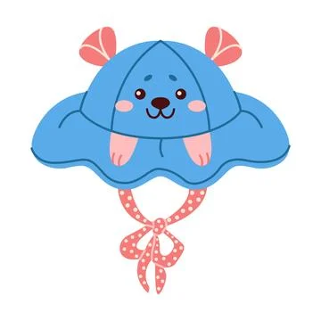 Blue bear bucket hat with a wavy brim Stock Illustration