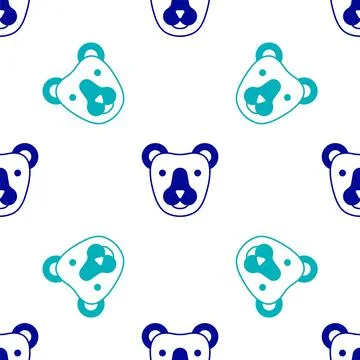 Blue Bear head icon isolated seamless pattern on white background.  Vector Stock Illustration