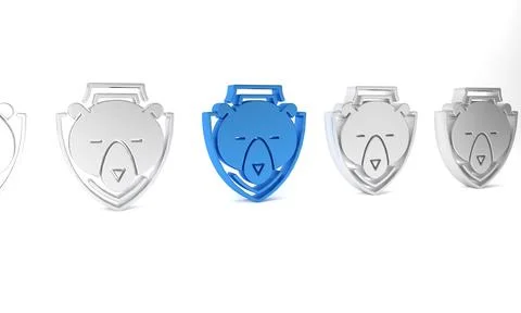 Blue Bear head on shield icon isolated on white background. Hunting trophy on Stock Illustration