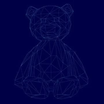 Blue bear wireframe. The bear is sitting on a blue background Stock Illustration