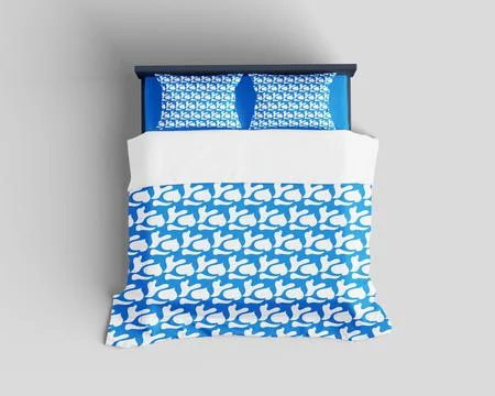Blue Bed Designs with Patterns and Solid Color Backgrounds Stock Illustration