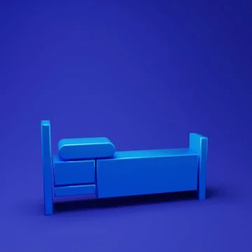 Blue Bed icon isolated on blue background. Minimalism concept. 3D render il.. Stock Illustration