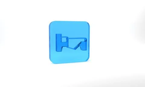 Blue Bed icon isolated on grey background. Glass square button. 3d illustration Stock Illustration