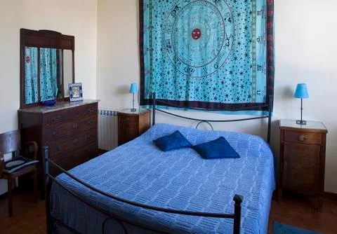 Blue bedroom Stockfoto's