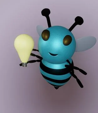Blue Bee and light bulb and Blueish Purple Background Illustrazione stock