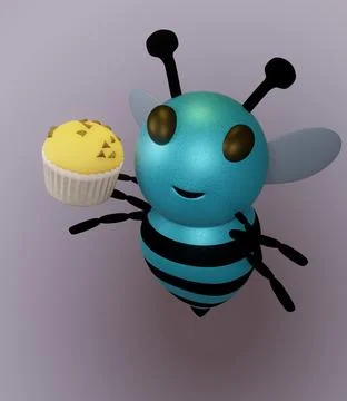 Blue Bee and muffin and Blueish Purple Background Illustrazione stock