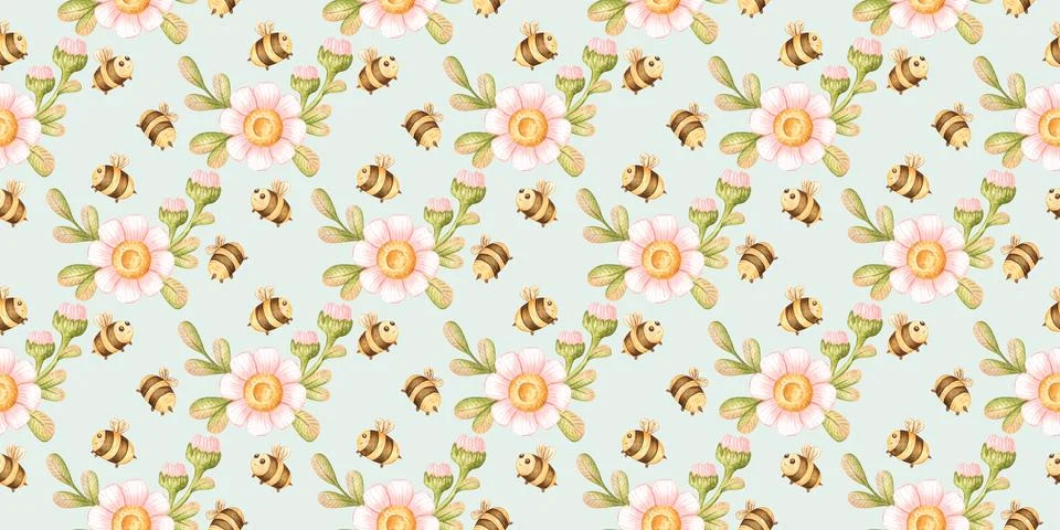 Blue a bee daisy pattern Stock Illustration