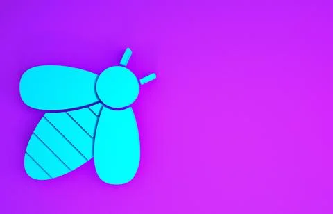 Blue Bee icon isolated on purple background. Sweet natural food. Honeybee or  스톡 일러스트