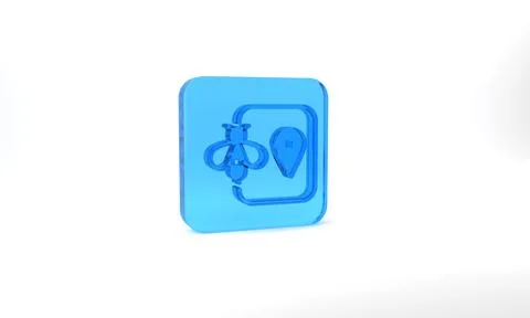 Blue Bee location map pin pointer icon isolated on grey background. Farm animal 스톡 일러스트