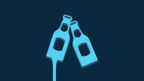 Blue Beer bottle icon isolated on blue background. 4K Video motion graphic Stock Footage 235906879