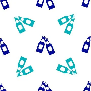 Blue Beer bottle icon isolated seamless pattern on white background.  Vector Stock Illustration