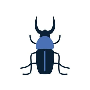 Blue beetle with straight horns. Vector illustration isolated on white back.. Stock Illustration