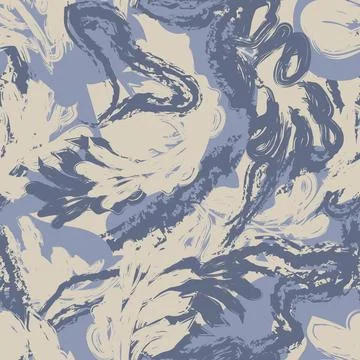 Blue Beige Brushstroke Leaf seamless pattern design Stockillustratie