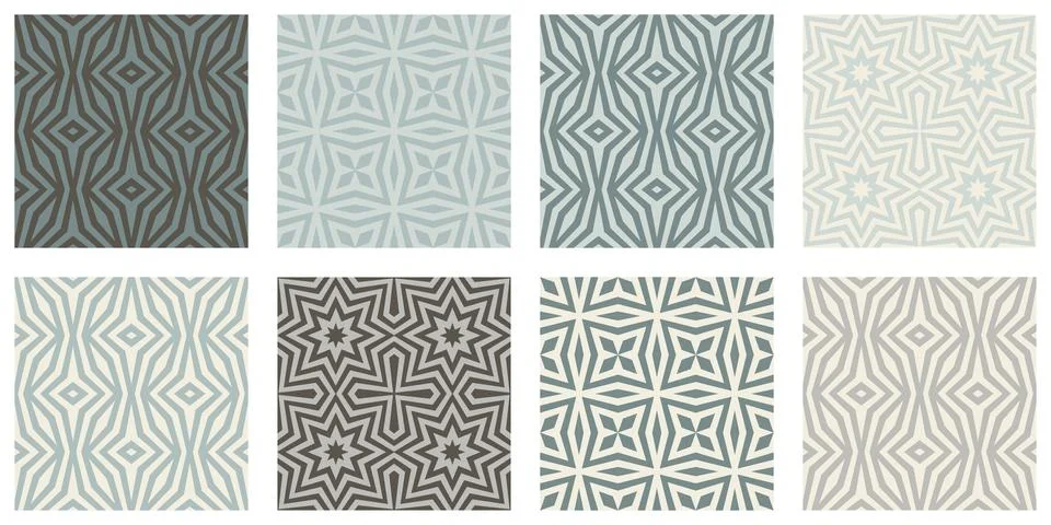 Blue Beige Geometric Seamless Pattern, set of 8 neutral vector swatches Ilustración de archivo