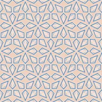Blue beige seamless pattern, arabesque arabic perforated embossed background  Stock Illustration
