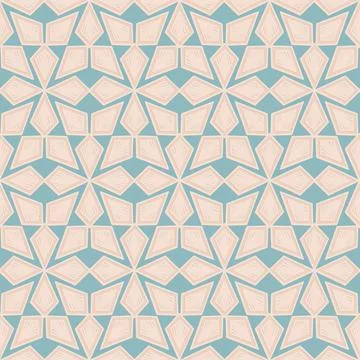 Blue beige seamless pattern, arabesque arabic perforated embossed decorative  Stock Illustration
