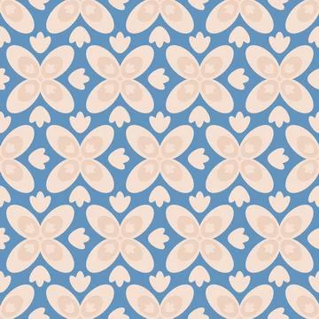 Blue beige seamless pattern, arabesque arabic perforated embossed decorative  Stock Illustration