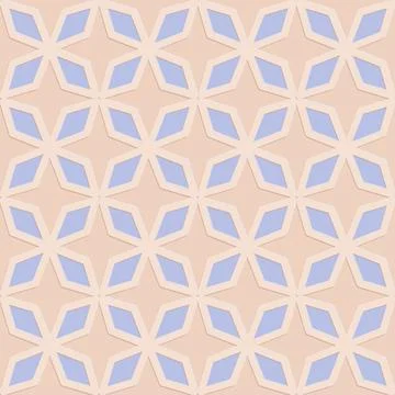 Blue beige seamless pattern, arabesque arabic perforated embossed decorative  Stock Illustration