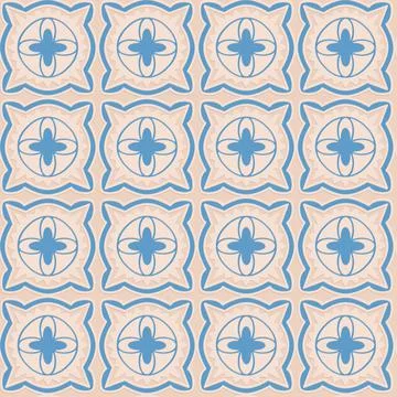 Blue beige seamless pattern, arabesque arabic perforated embossed decorative  Stock Illustration