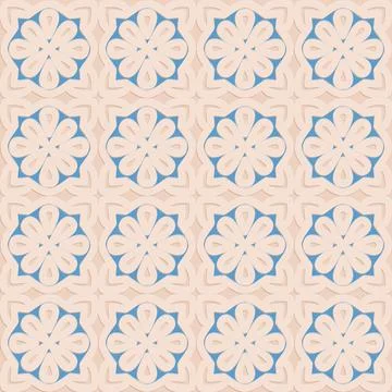Blue beige seamless pattern, arabesque arabic embossed decorative background  Stock Illustration