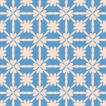 Blue beige seamless pattern, arabesque arabic perforated embossed decorative  Stock Illustration