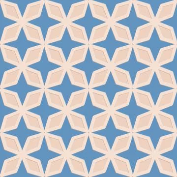 Blue beige seamless pattern, arabesque arabic perforated embossed decorative  Stock Illustration