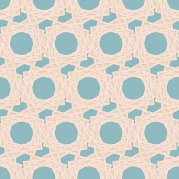 Blue beige seamless pattern, arabesque arabic perforated embossed decorative  Stock Illustration