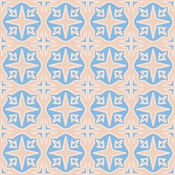 Blue beige seamless pattern, arabesque arabic perforated embossed decorative  Stock Illustration