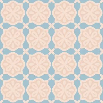 Blue beige seamless pattern, arabesque arabic perforated embossed design, vec Stock Illustration