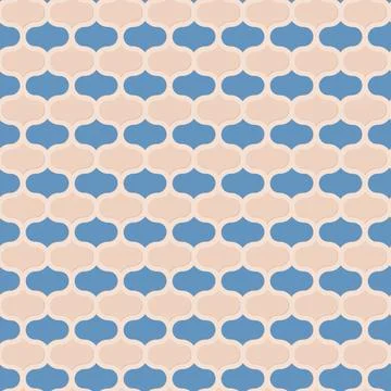 Blue beige seamless pattern, arabesque arabic perforated embossed decorative  Stock Illustration