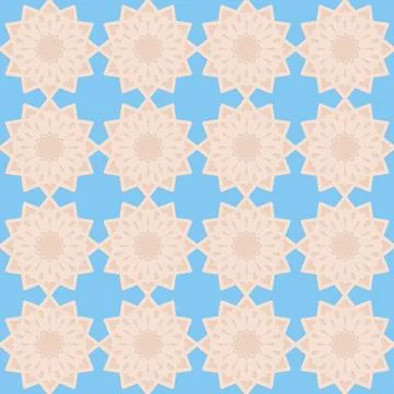 Blue beige seamless pattern, arabesque arabic perforated embossed decorative  Stock Illustration