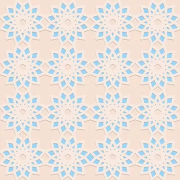 Blue beige seamless pattern, arabesque arabic perforated embossed decorativ.. Stock Illustration