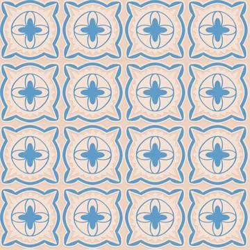 Blue beige seamless pattern, arabesque arabic perforated embossed decorative  Stock Illustration